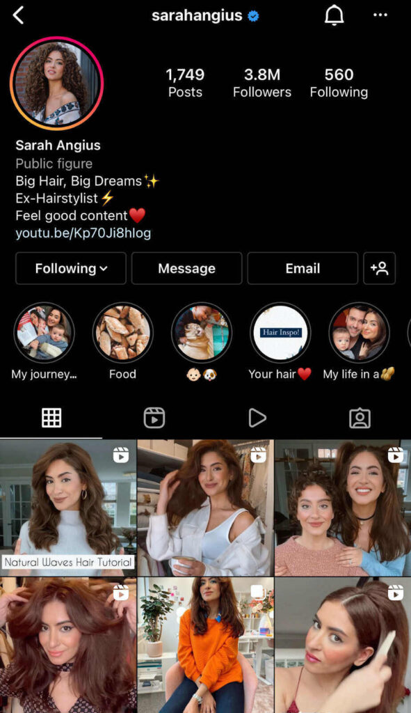 Sarah Angius Instagram profile