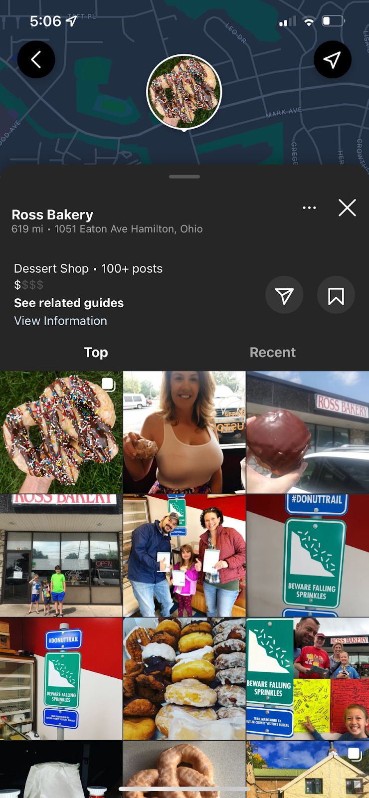 ross bakery location tag screenshot on instagram