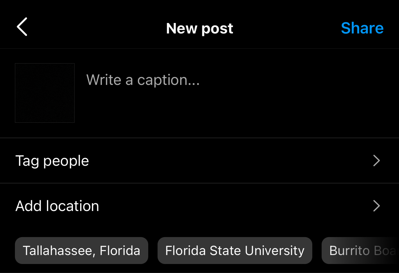 creating a new post screenshot on instagram