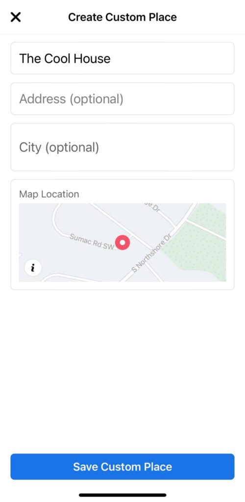 save custom place button on facebook