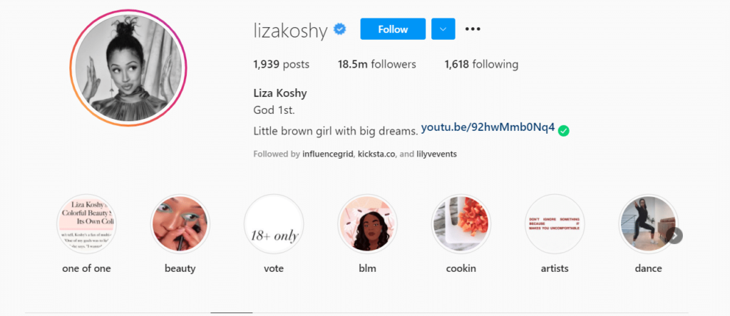 Liza Koshy instagram bio
