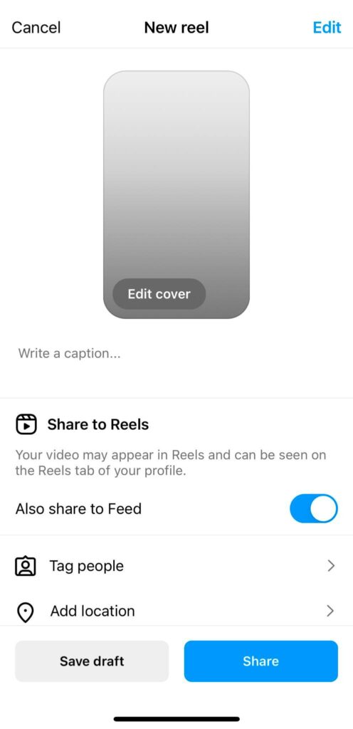 screenshot of new instagram reel