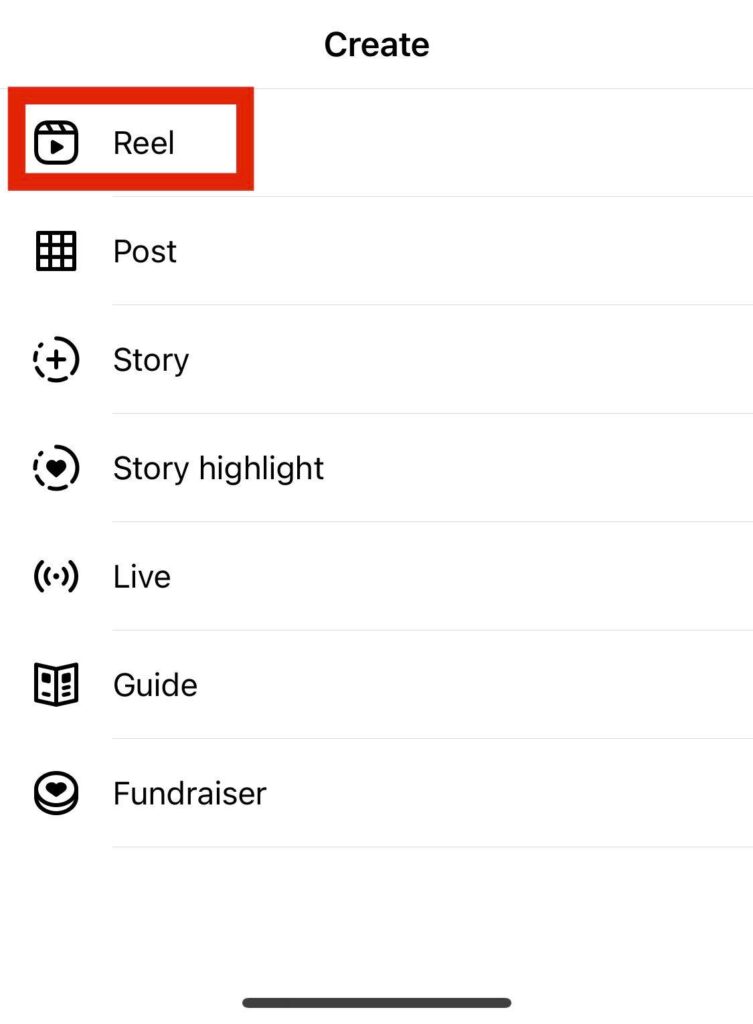 screenshot of instagram reel option