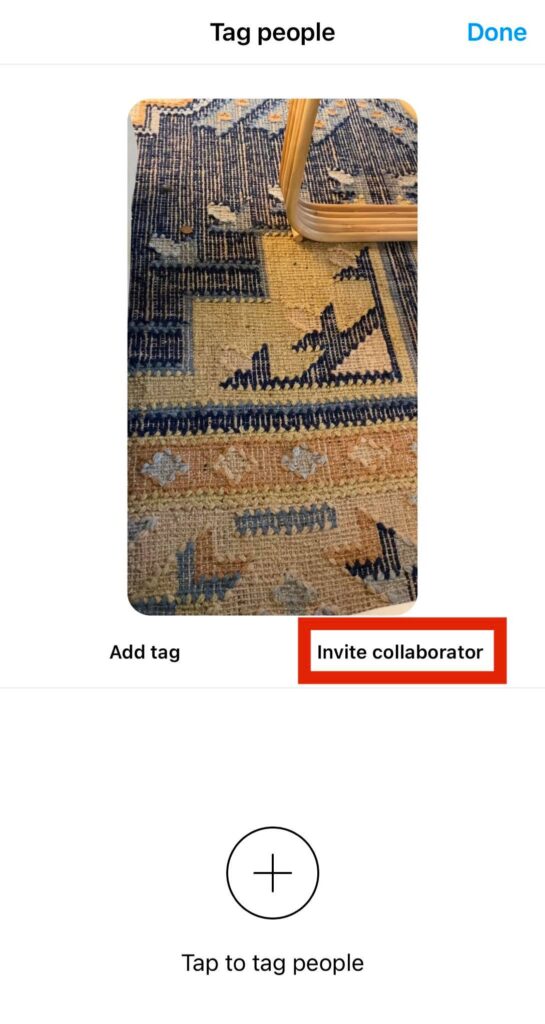 A screenshot showing how to invite a collaborator when posting an ig reel