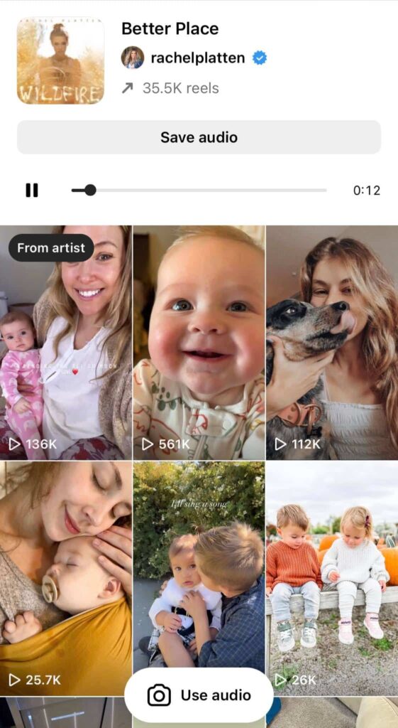Instagram reels feed of Rachel platten