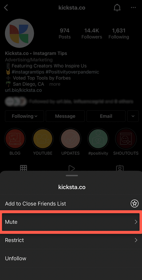 how to mute someone on Instagram step 2