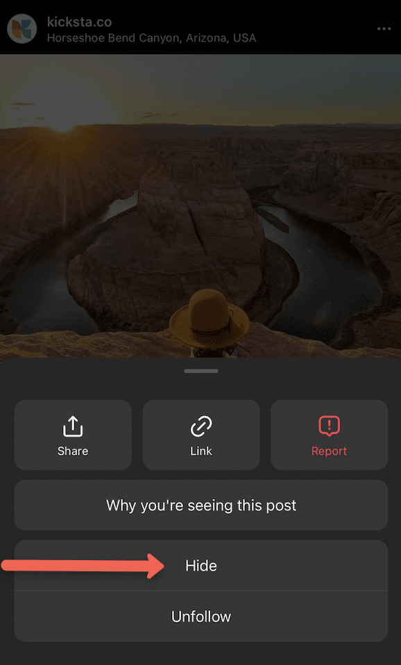 how to mute someone's Instagram post through your feed: step 2