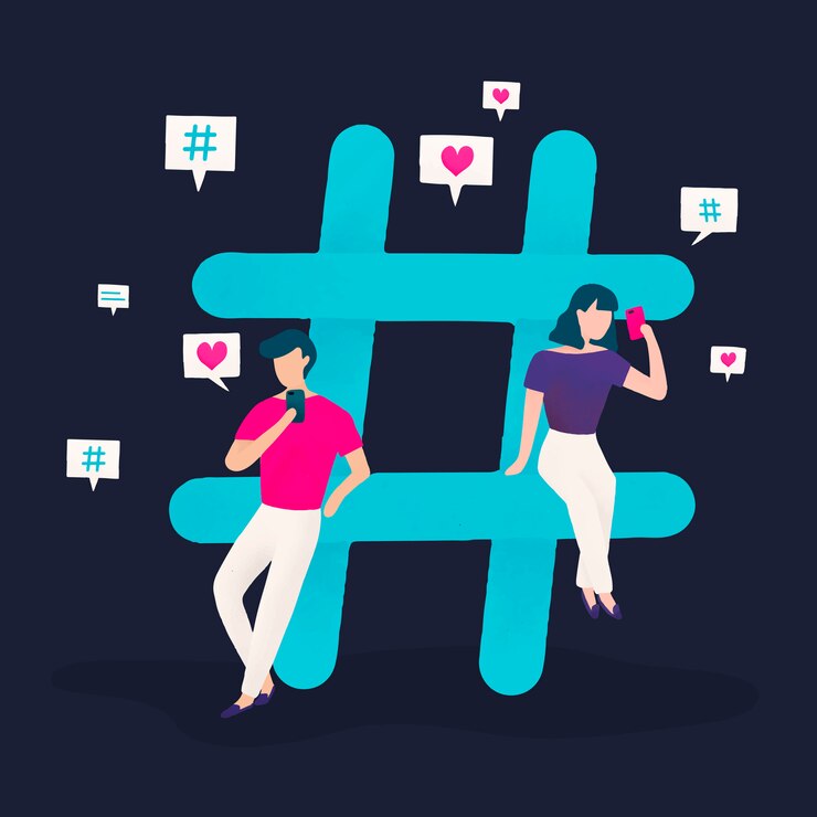 couple on their phone using hashtag for brand post on instagram