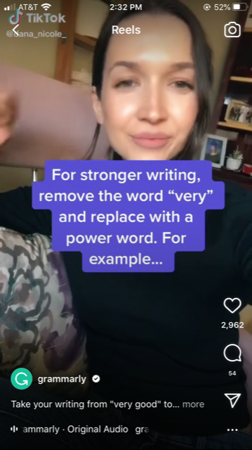 Grammarly sharing Reels on topics that are relevant
