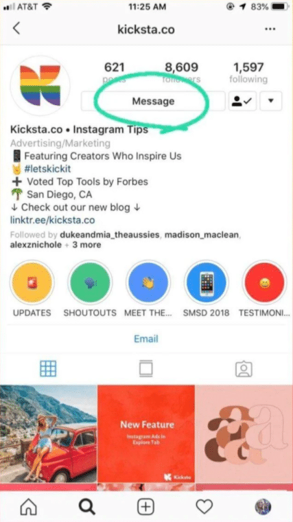 direct messages from instagram bio