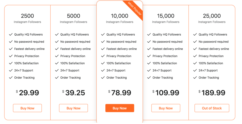 instaboostgram instagram followers pricing plan
