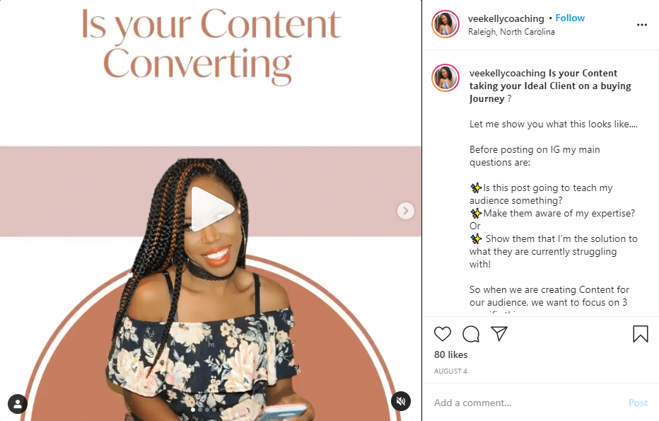 subtle unique font to start her Instagram post