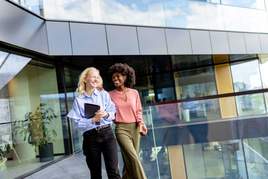 two university teachers walking together