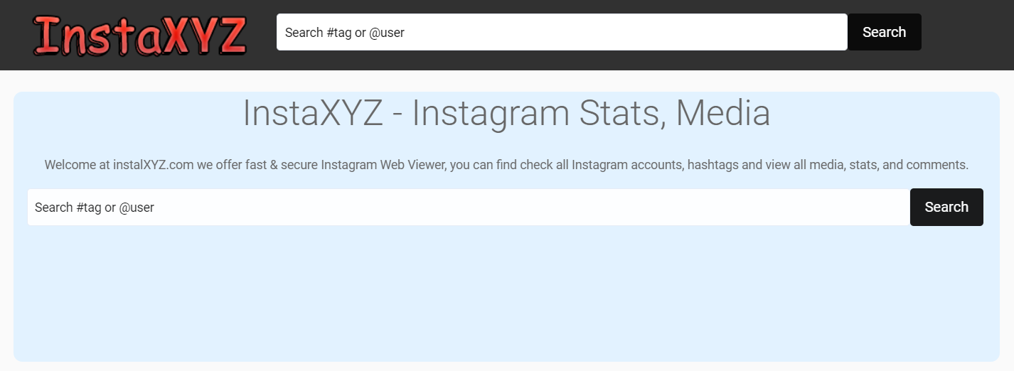 InstaXYZ homepage 