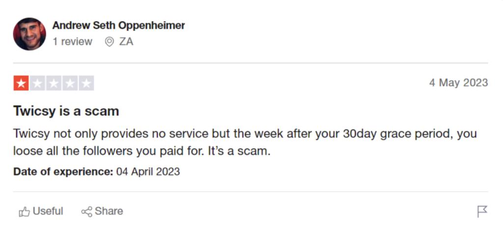 twicsy review on trustpilot by andrew oppenheimer