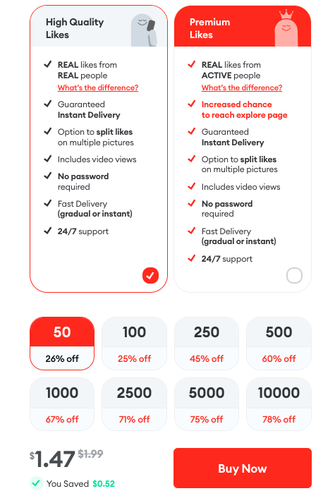 Twicsy pricing for likes screenshot