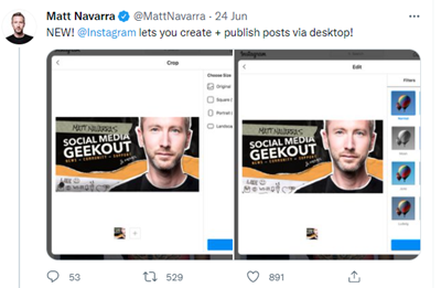 Matt Navara's post on the instagram desktop update
