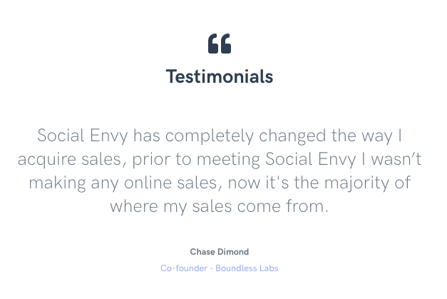 Social envy testimonials