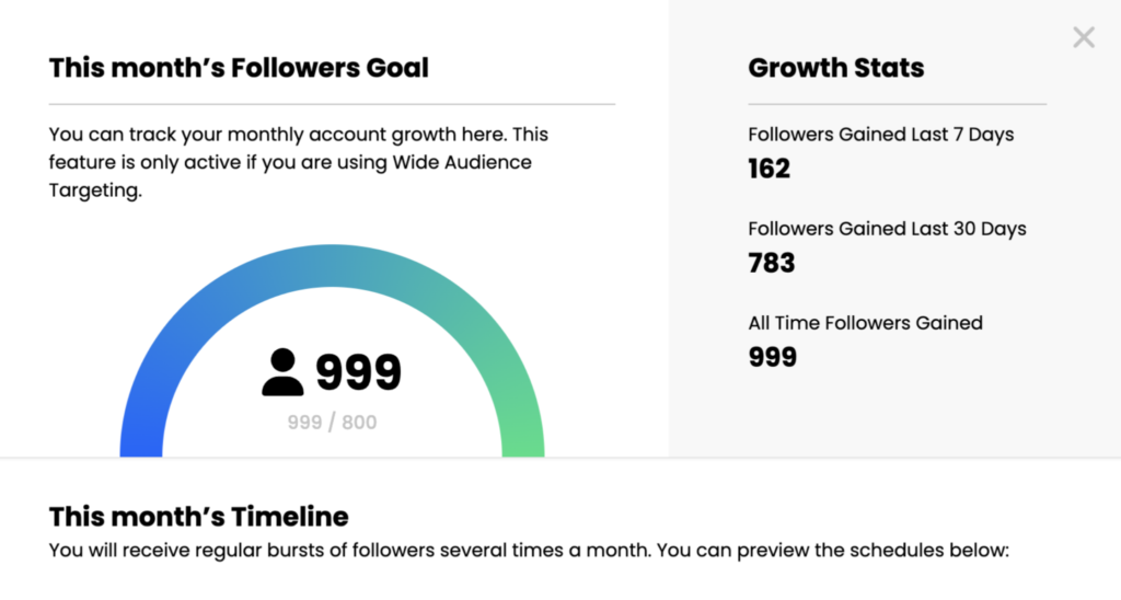 Kicksta months followers goal screenshot