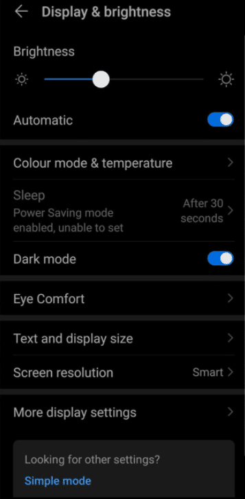 display and brightness settings on android