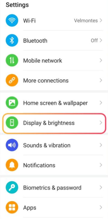 phone settings screenshot