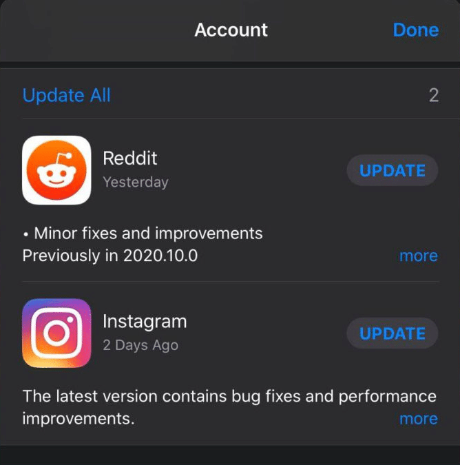 Instagram dark mode account to update