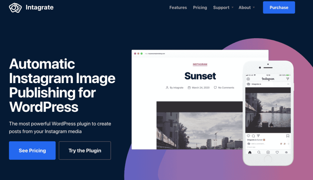 Intagrate screenshot of home page