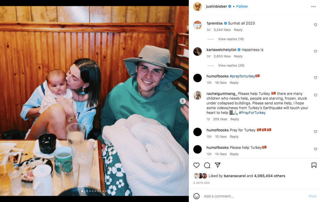 Photo of Justin Beiber and Haley Beiber at restaurant