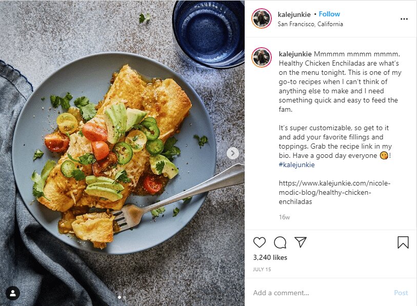 healthy food blogger Nicole's Instagram post