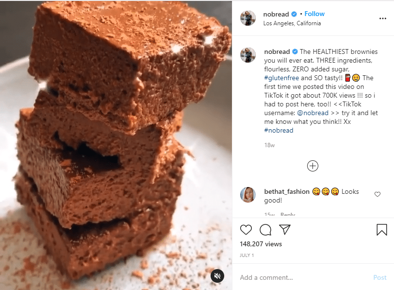 Instagram food blogger nobread instagram post