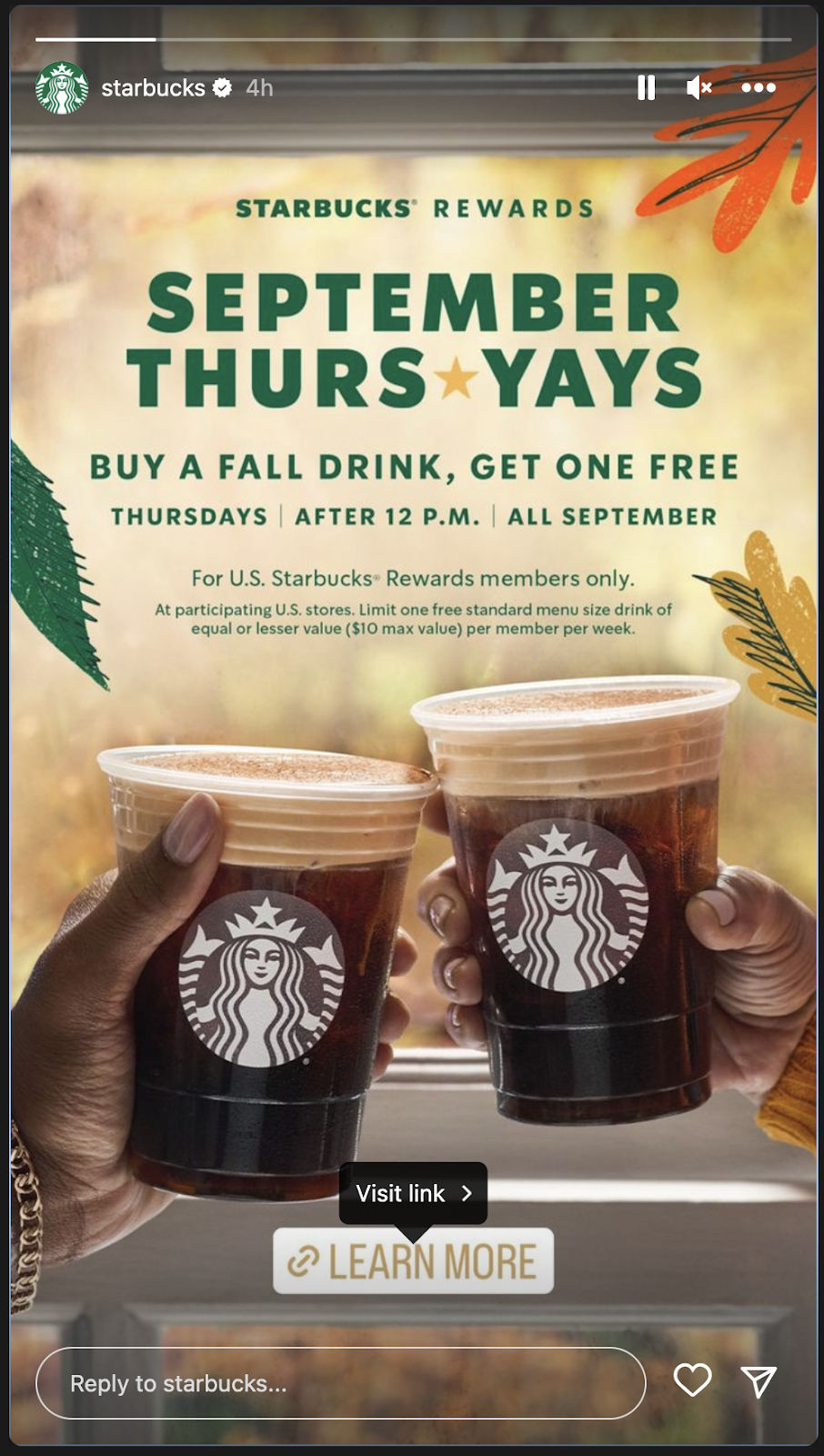 screenshot of Startbucks story September deal