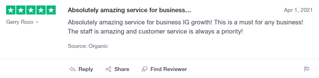 Kicksta  positive customer review