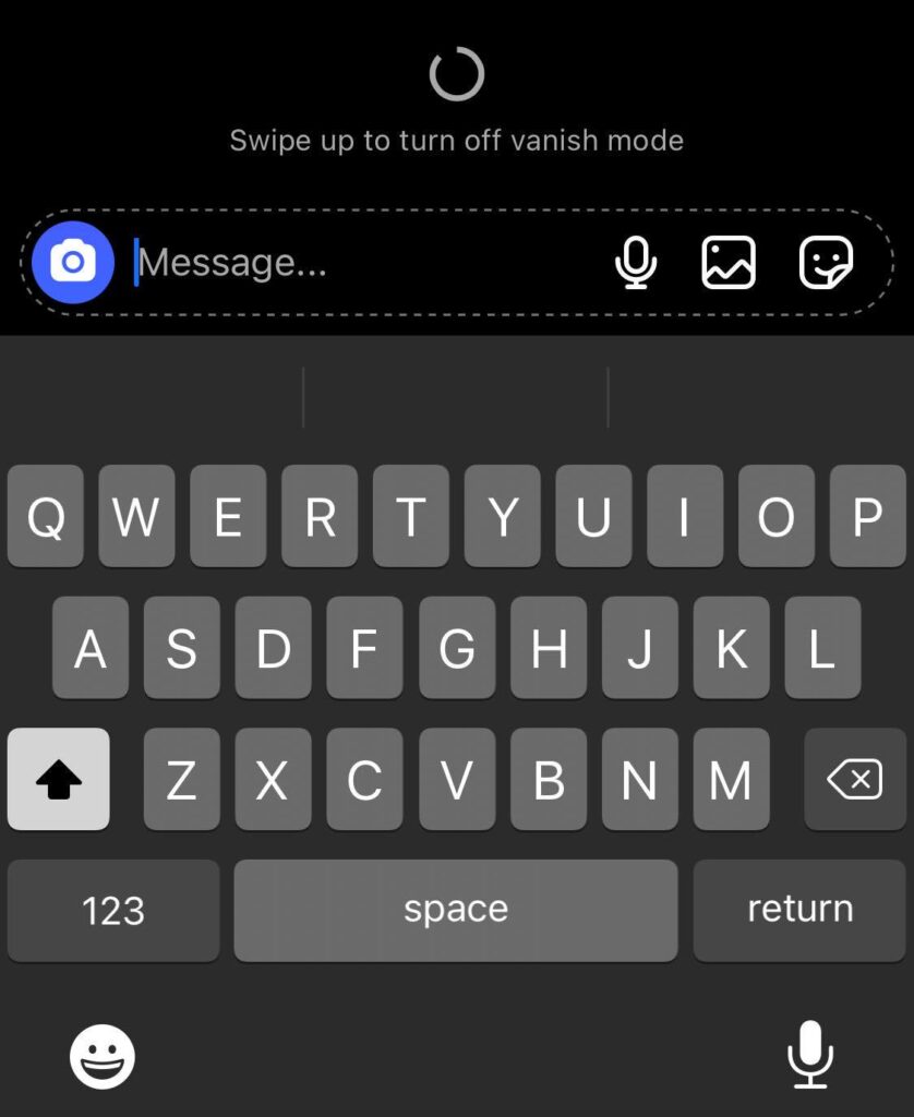 swipe up to turn off vanish mode screenshot