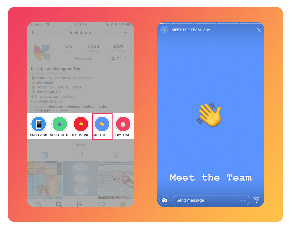 Kicsta bio meet the team instagram stories
