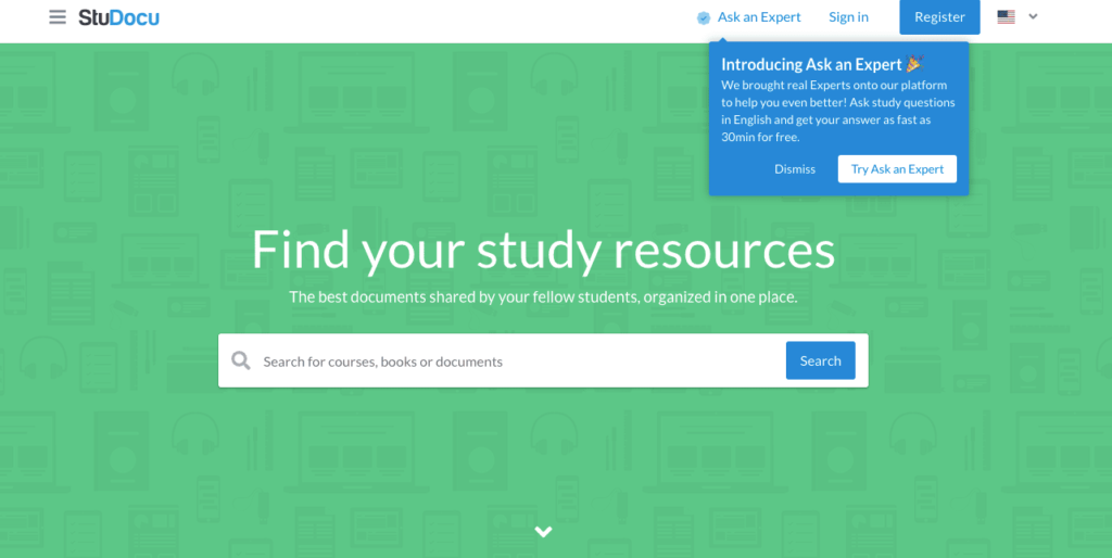 home page for StuDocu website