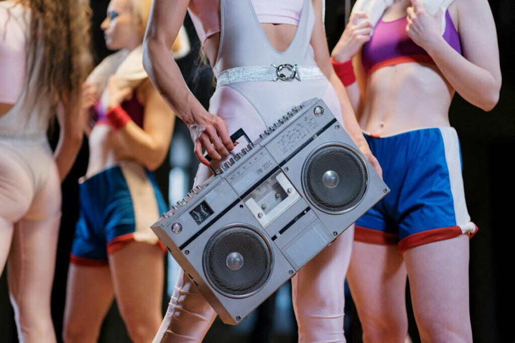 90’s work out aesthetic with vintage tape recorder
