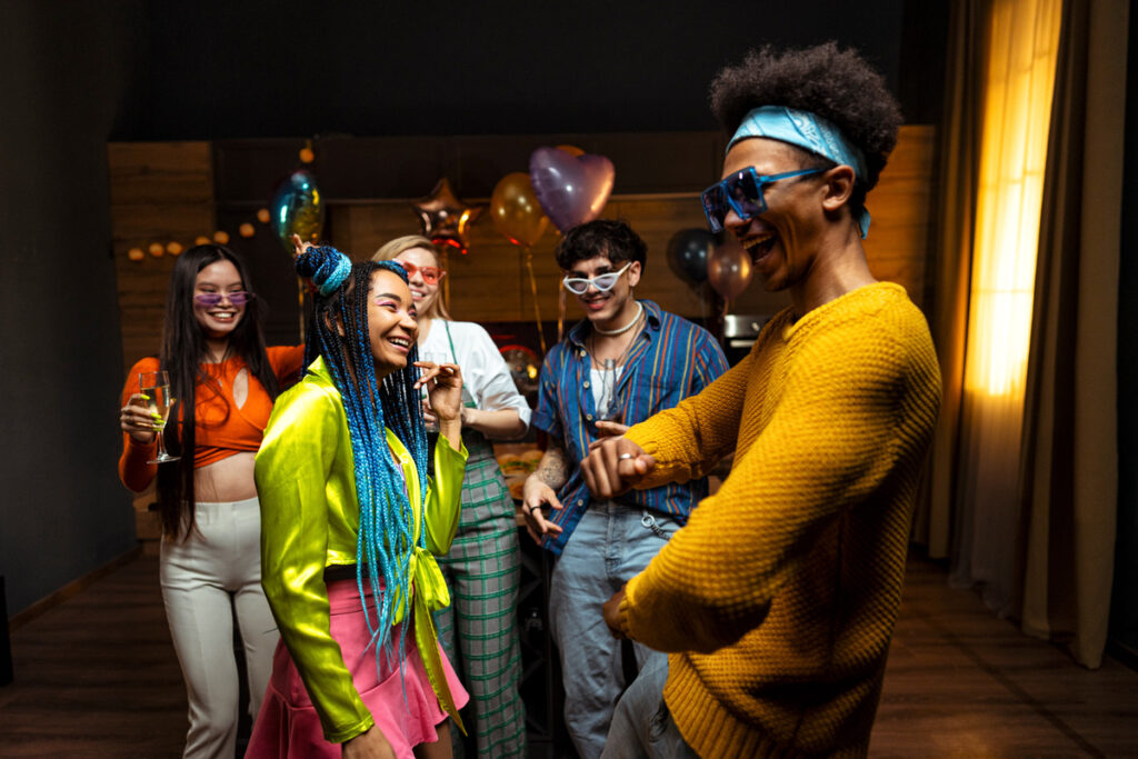 birthday theme party- friends having fun