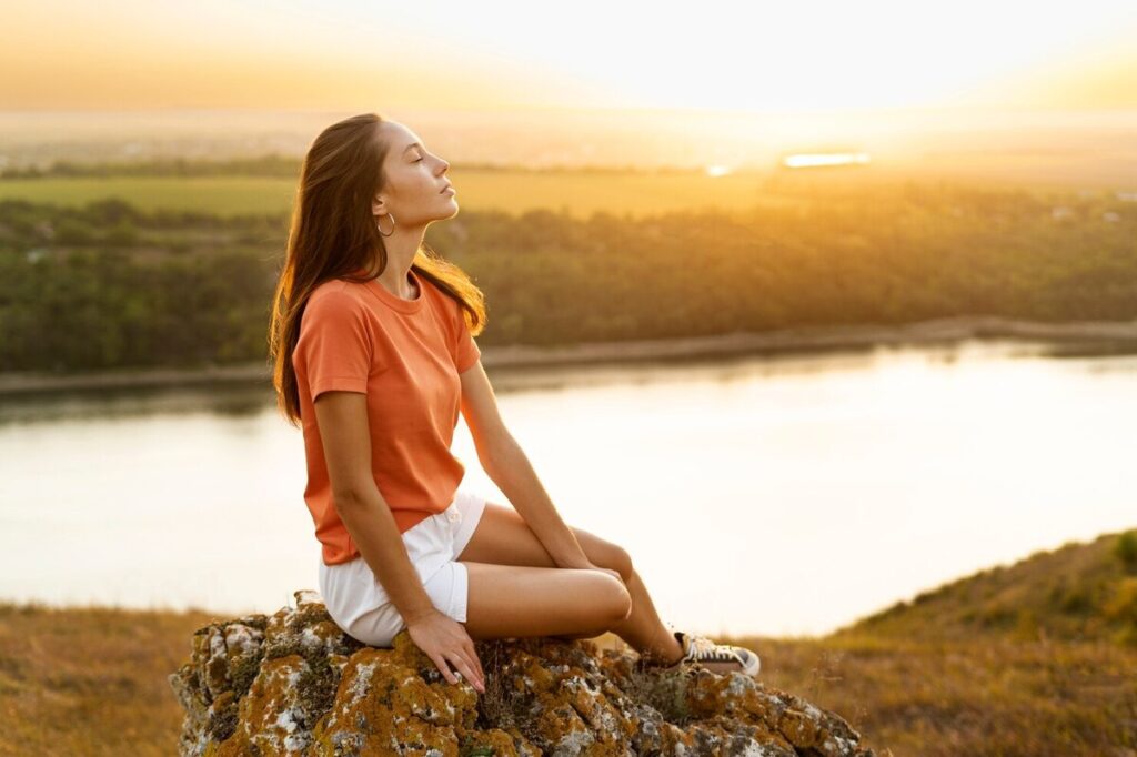 woman practicing self care