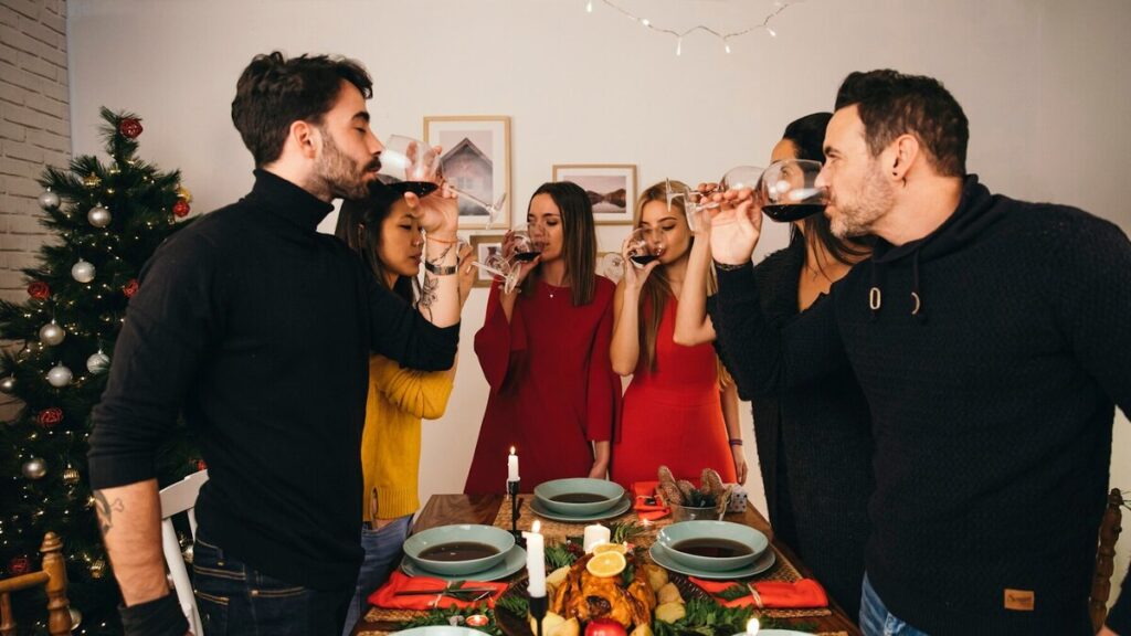 A family having a Christmas holiday party