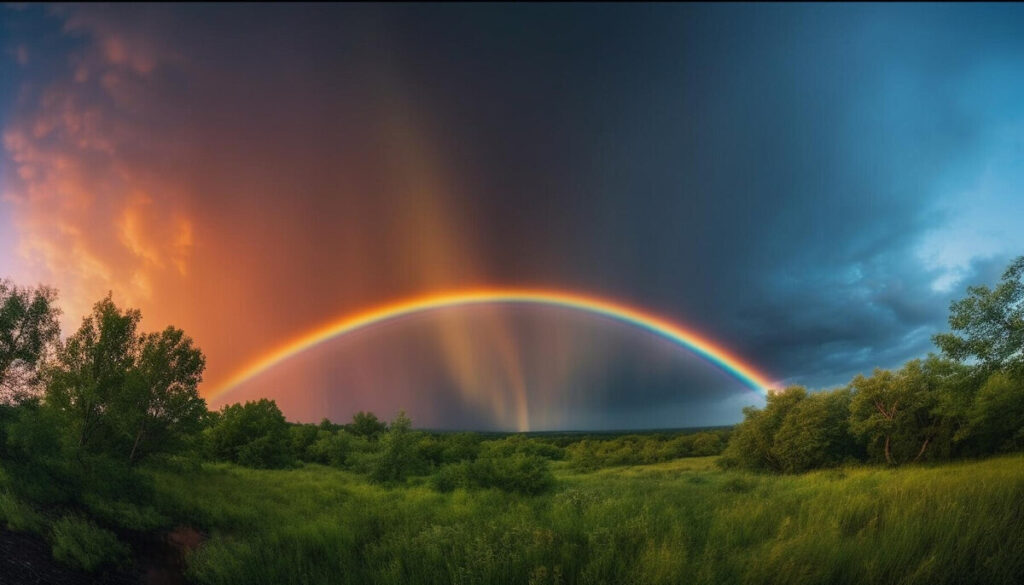 beautiful rainbow after rainy day