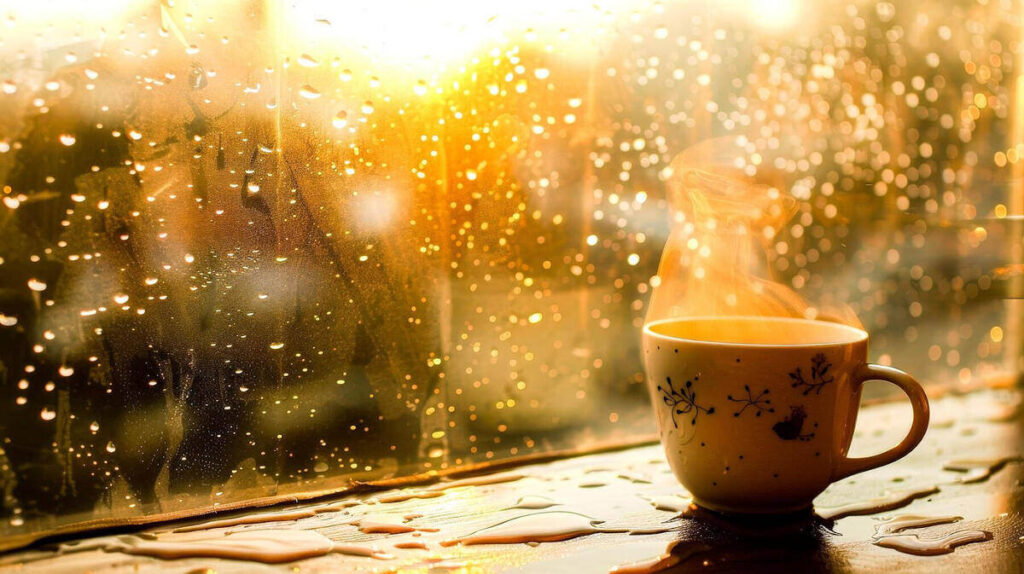 A warm cup of tea on a rainy day