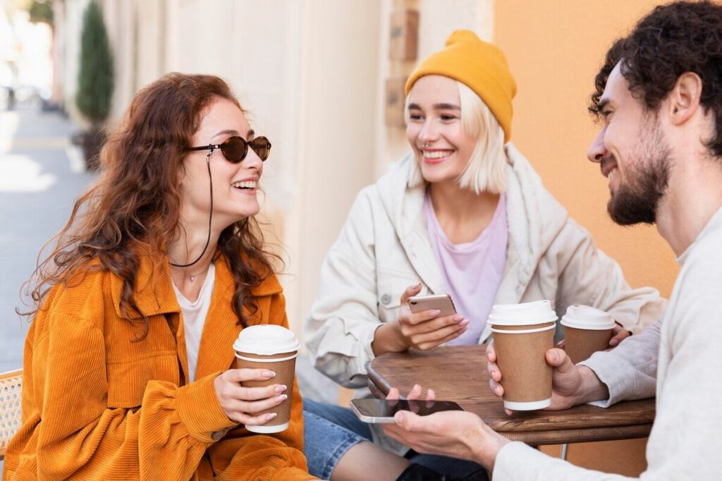 group of friends enjoying costa