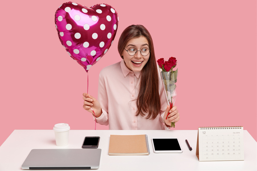 a woman thinking of a clever valentines day surprise