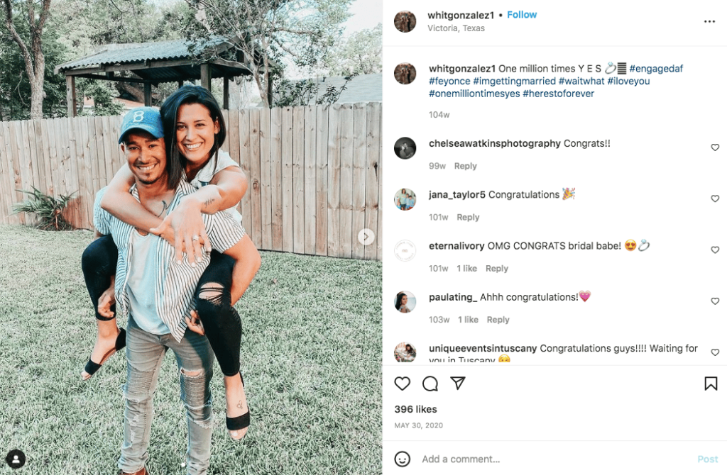 engagement photo with "one million times yes" caption