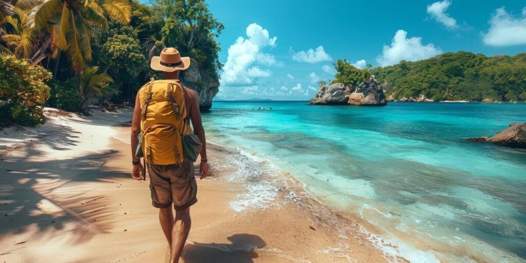 travelling on an exotic beach