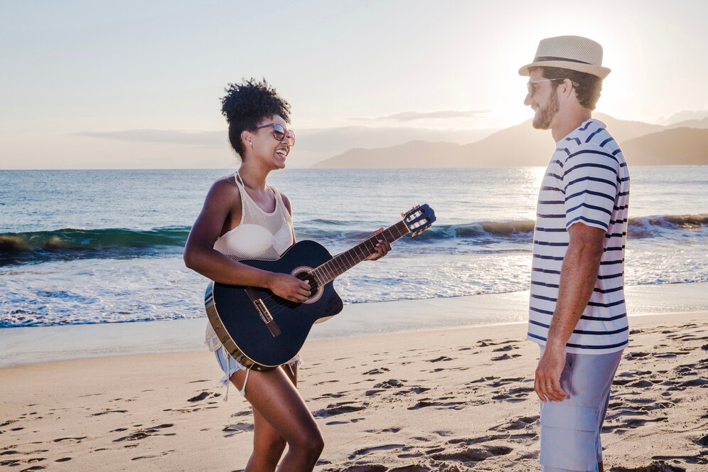 making music on a beach day 