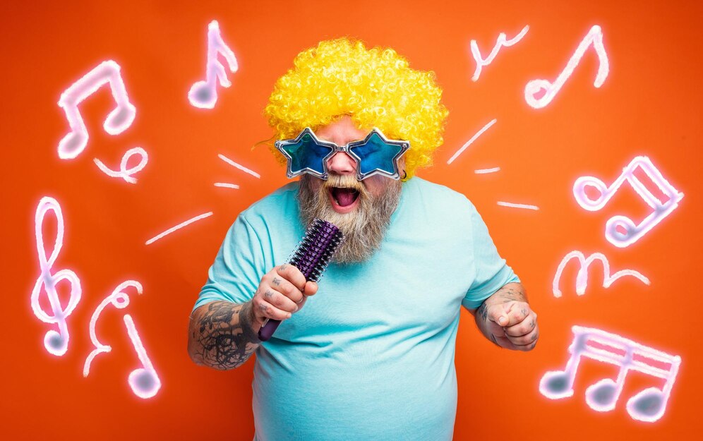 A man singing for april fools