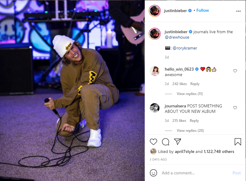 justin bieber on instagram