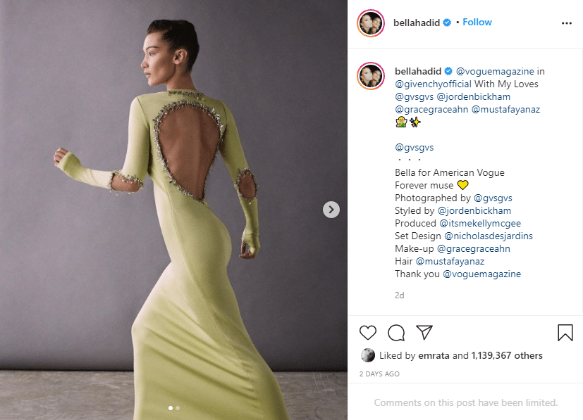 bella hadid on instagram