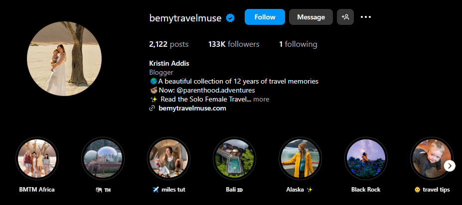 Kristin Addis Instagram highlight covers